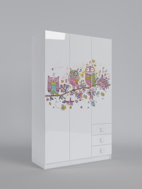 Шкаф 3-х створчатый с ящиками Совушки (Белый/корпус Выбеленное дерево) в Горняке - gornyak.katalogmebeli.com | фото