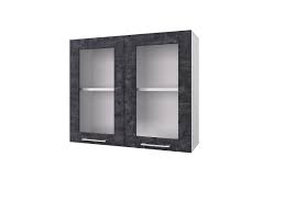 Шкаф 80 с 2-мя витринами Лофт (Камень Арья/корпус Белый) в Горняке - gornyak.katalogmebeli.com | фото