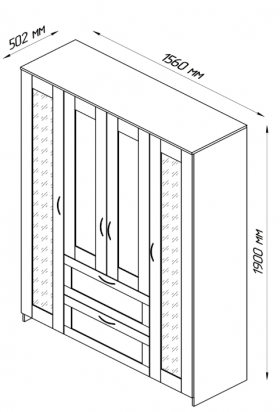 Шкаф четырехдверный Сириус с 1 зеркалом и 2 ящиками белый в Горняке - gornyak.katalogmebeli.com | фото 2