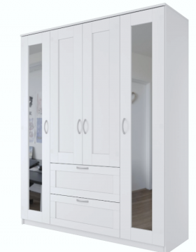Шкаф четырехдверный Сириус с 2 зеркалами и 2 ящиками белый в Горняке - gornyak.katalogmebeli.com | фото