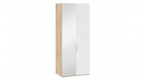 Шкаф для одежды с 1 глухой и 1 зеркальной дверями левый «Эмбер» Яблоня Беллуно/Белый глянец в Горняке - gornyak.katalogmebeli.com | фото