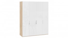 Шкаф для одежды с 4 глухими дверями «Эмбер» Яблоня Беллуно/Белый глянец в Горняке - gornyak.katalogmebeli.com | фото