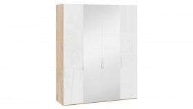 Шкаф комбинированный с 2 глухими и 2 зеркальными дверями «Эмбер» Яблоня Беллуно/Белый глянец в Горняке - gornyak.katalogmebeli.com | фото