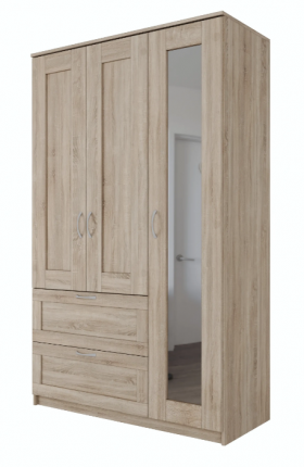 Шкаф трехдверный Сириус с зеркалом и 2 ящиками дуб сонома в Горняке - gornyak.katalogmebeli.com | фото